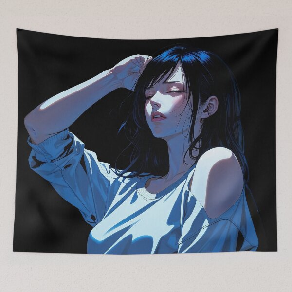 Item preview, Midnight Melancholy - Dramatic Blue Anime Girl Portrait designed and sold by Karma Arts.