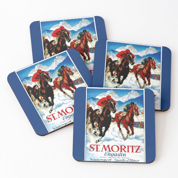 Item preview, Vintage Winter Sports Poster | Horse Racing on Snow | Engadin Travel Art Print | Vibrant & Dynamic Retro Decor designed and sold by artofuniverse.