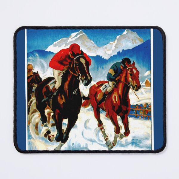 Item preview, Vintage Winter Sports Poster | Horse Racing on Snow | Engadin Travel Art Print | Vibrant & Dynamic Retro Decor designed and sold by artofuniverse.