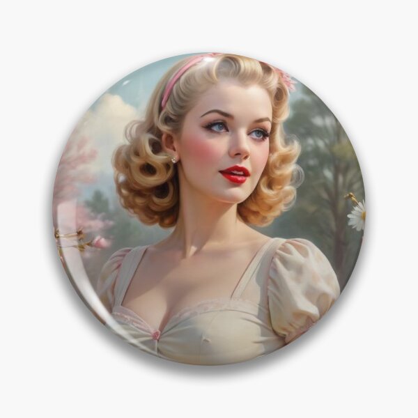 Artikelvorschau, Vintage Frühlingsgarten-Göttin Pin-up-Girl 1940er Jahre Retro Osterkunst Cottagecore entworfen und verkauft von MissSaylor.