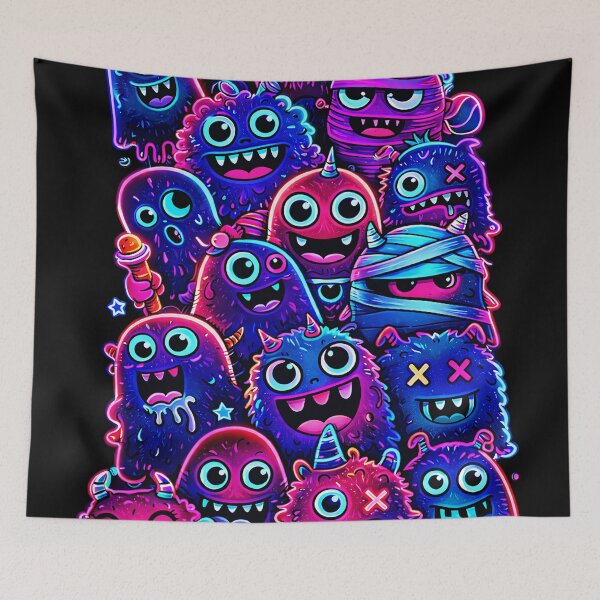 Item preview, Neon Cute Monster Group Illustration designed and sold by Sepinik.