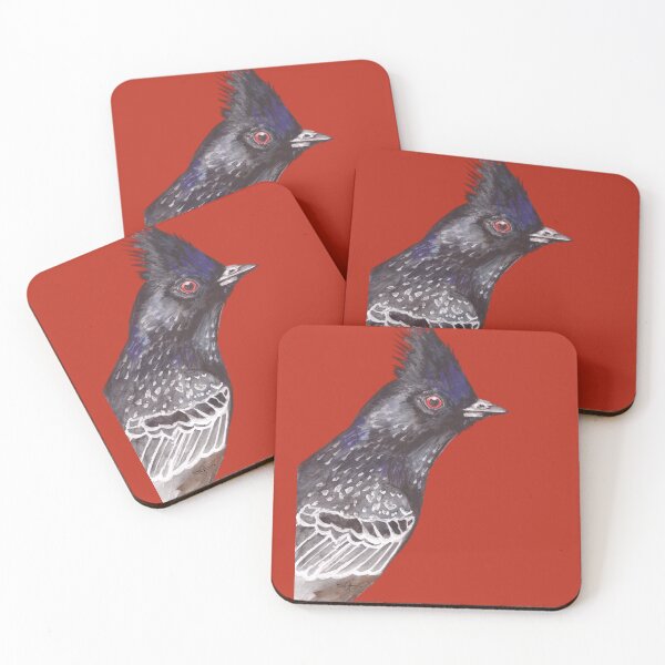 Item preview, Phainopepla, Dark Elegance on a Red Background with Subtle Reflections designed and sold by art-elodie-g.