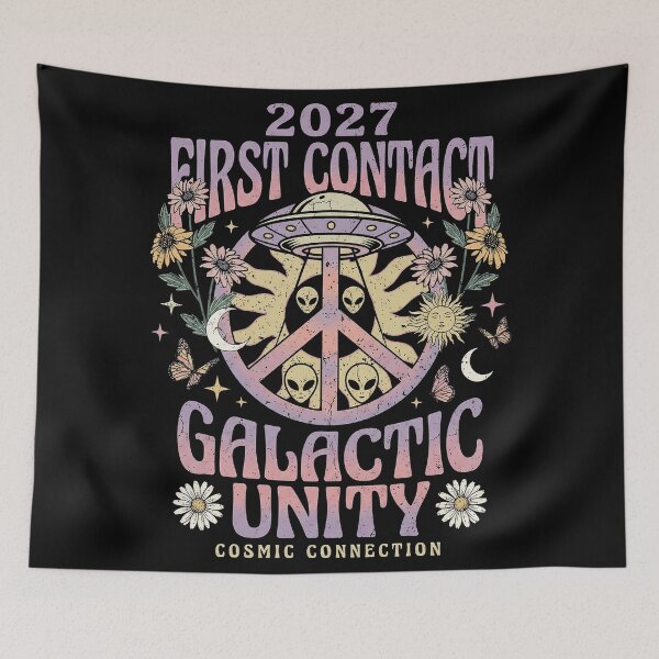 Item preview, 2027 First Contact Galactic Unity Retro Hippie Peace Sign designed and sold by zzz888.