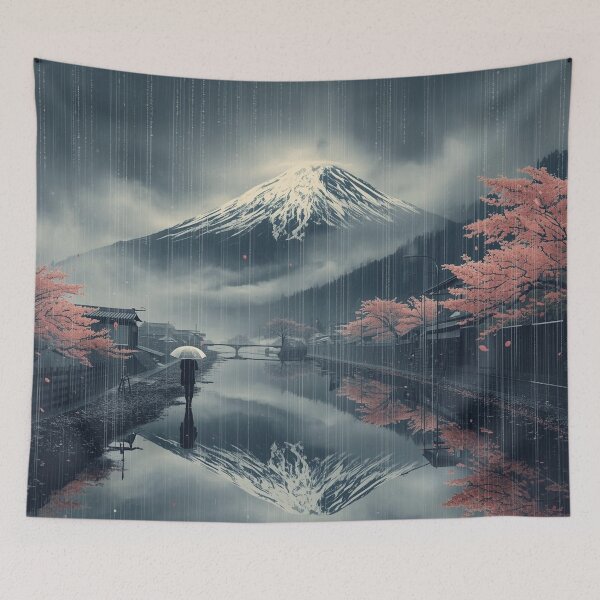 Item preview, Surreal Ukiyo-e Mount Fuji Rainy Day Japanese Art Misty Mountain Village Reflection designed and sold by Vandy Fullam.