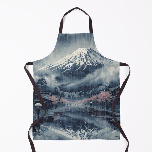Item preview, Mount Fuji Puddle Reflection Ukiyo-e Surreal Japanese Rainy Village Silver Rain Mist Art designed and sold by Vandy Fullam.
