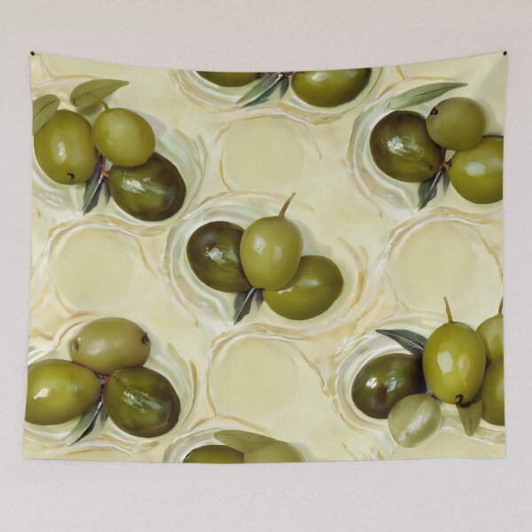 Item preview, Green Olives in Oil Seamless Pattern Background designed and sold by SassyArtistry.