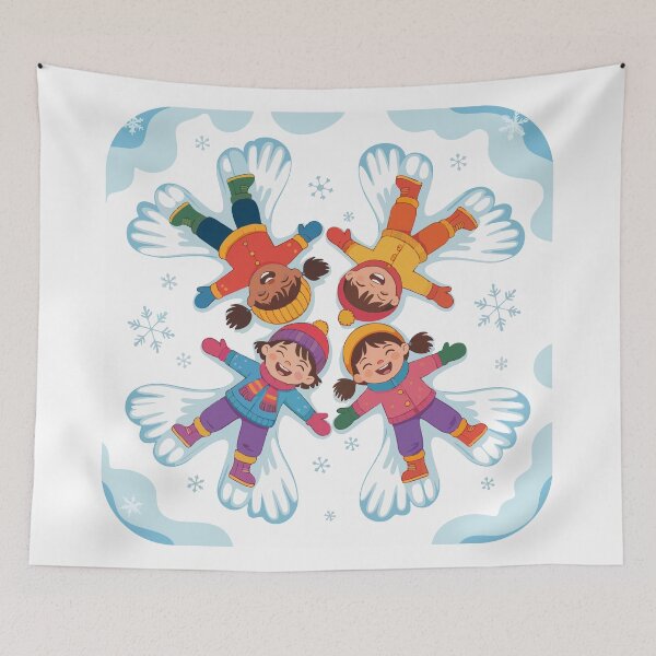 Item preview, Happy children lie in the snow and make angels designed and sold by desinganddecor.