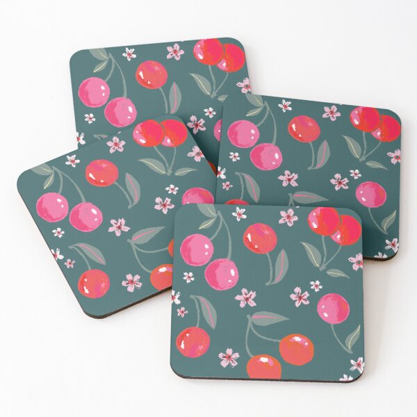 Item preview, Cheerful Cherries on Deep Green designed and sold by Shelley Johannes Studio.