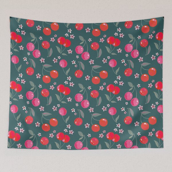 Item preview, Cheerful Cherries on Deep Green designed and sold by Shelley Johannes Studio.