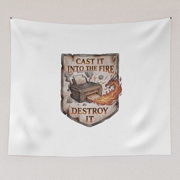 Item preview, Cast It Into The Fire Destroy It Funny Office Printer Parody designed and sold by Fenay Designs.