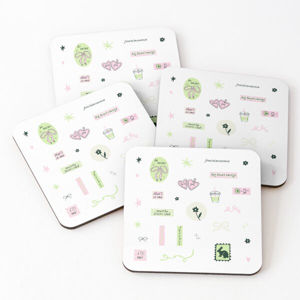 Item preview, matcha and pink doodle set designed and sold by delicate-pov.