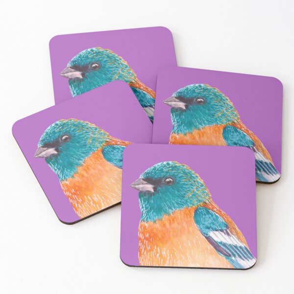 Item preview, Lazuli Bunting Emerald Blue and Bright Orange on a Purple Background designed and sold by art-elodie-g.