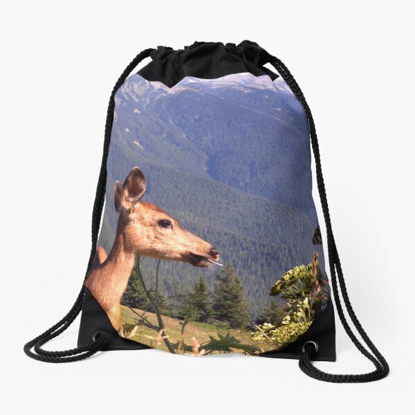 Deer on the Edge of Forever Drawstring Bag