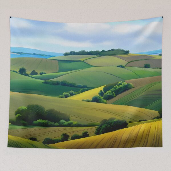 Item preview, Rolling Green Hills Farmland Under Soft Cloudy Sky designed and sold by SassyArtistry.