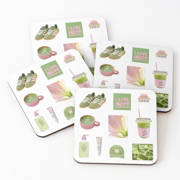 Item preview, matcha and pink aesthetic set designed and sold by delicate-pov.