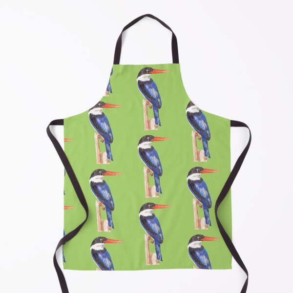 Item preview, Black-Capped Kingfisher, Brilliant blue with black eyes and a magnificent red beak on a green background designed and sold by art-elodie-g.
