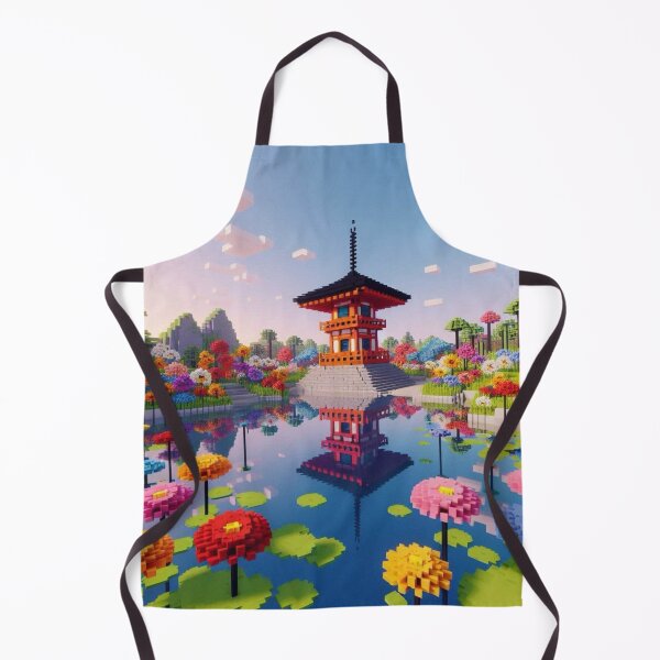Item preview, Minecraft world, Japanese garden, cherry blossom trees, Japan, gaming, blue sky, pixel art, blocky digital landscape designed and sold by Sugar Wisdom .