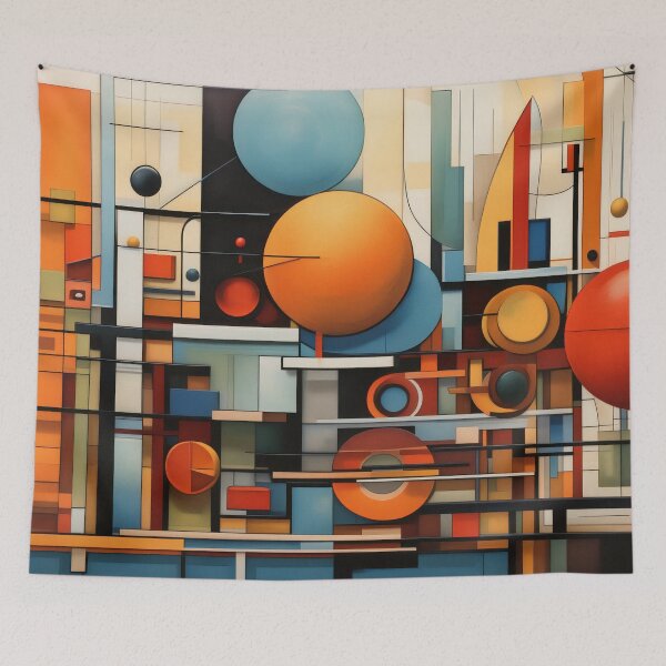 Artikelvorschau, Abstrakte geometrische Formen, Kreise, Linien, orange, blau entworfen und verkauft von SassyArtistry.