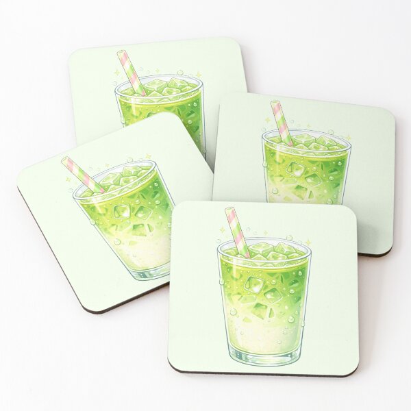 Item preview, Kawaii Iced Matcha Latte Illustration – Cute Café Drink Art, Pastel Green Aesthetic Sticker & Wall Art designed and sold by MeghannsMinimalMeals.