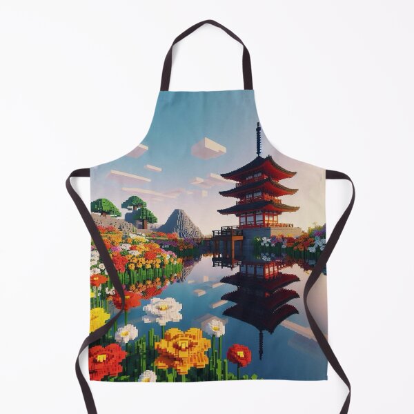 Item preview, Minecraft world, Japanese garden, cherry blossom trees, Japan, gaming, blue sky, pixel art, blocky digital landscape designed and sold by Sugar Wisdom .