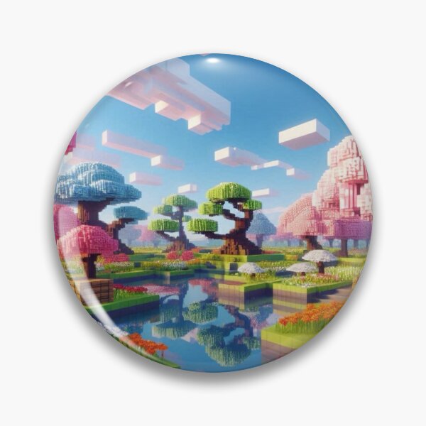 Item preview, Minecraft world, Japanese garden, cherry blossom trees, Japan, gaming, blue sky, pixel art, blocky digital landscape designed and sold by Sugar Wisdom .
