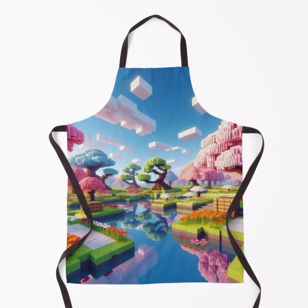Item preview, Minecraft world, Japanese garden, cherry blossom trees, Japan, gaming, blue sky, pixel art, blocky digital landscape designed and sold by Sugar Wisdom .