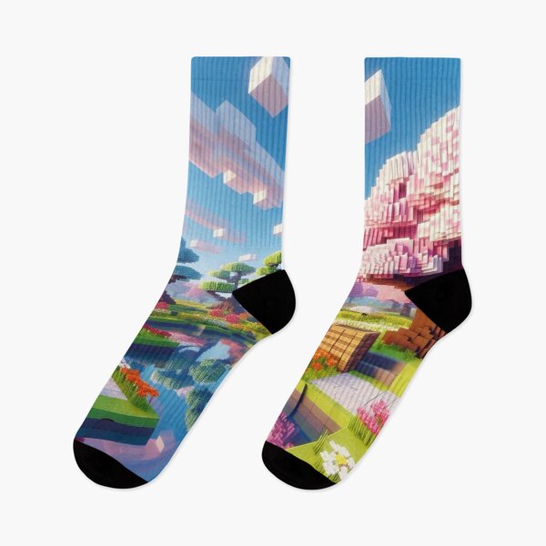 Item preview, Minecraft world, Japanese garden, cherry blossom trees, Japan, gaming, blue sky, pixel art, blocky digital landscape designed and sold by Sugar Wisdom .