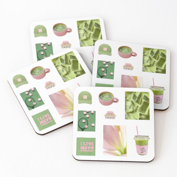 Item preview, matcha and pink aesthetic set designed and sold by delicate-pov.
