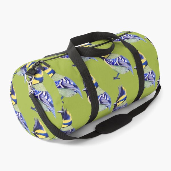 Item preview, Black lored tit with a lively gaze, yellow and blue contrast with an olive green background designed and sold by art-elodie-g.
