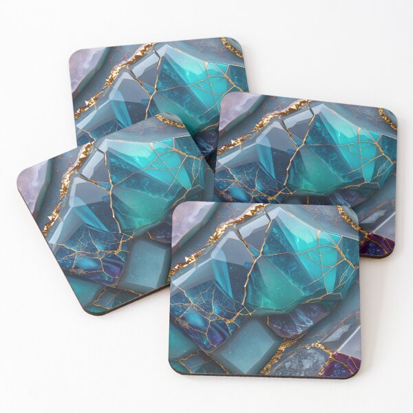 Item preview, Teal crystal mosaic with gold veins designed and sold by SassyArtistry.