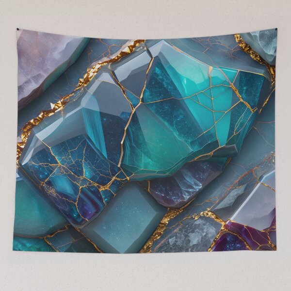 Item preview, Teal crystal mosaic with gold veins designed and sold by SassyArtistry.