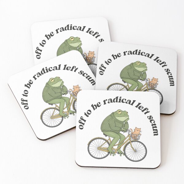 Item preview, Off To Be Radical Left Scum Frog and Cat on Bicycle Resistance designed and sold by toongstudio.