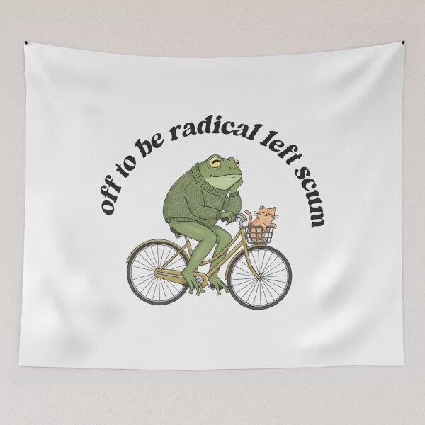 Item preview, Off To Be Radical Left Scum Frog and Cat on Bicycle Resistance designed and sold by toongstudio.