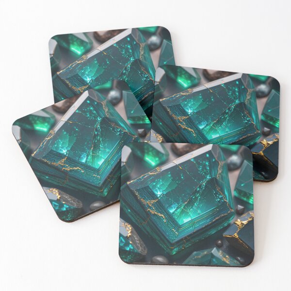 Item preview, Teal crystal blocks with gold veins designed and sold by SassyArtistry.