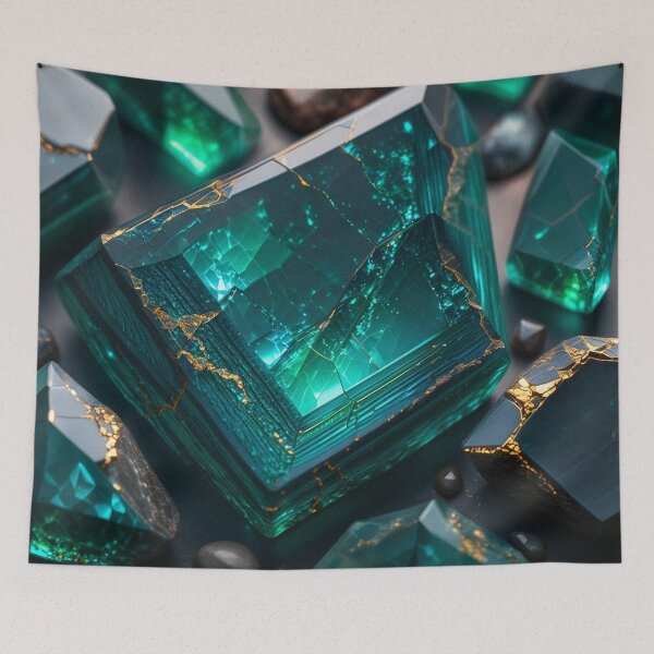 Item preview, Teal crystal blocks with gold veins designed and sold by SassyArtistry.