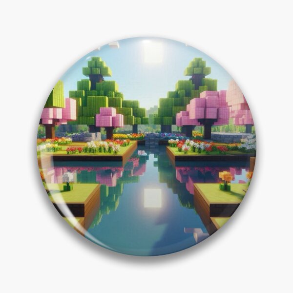 Item preview, Minecraft world, Japanese garden, cherry blossom trees, Japan, gaming, blue sky, pixel art, blocky digital landscape designed and sold by Sugar Wisdom .