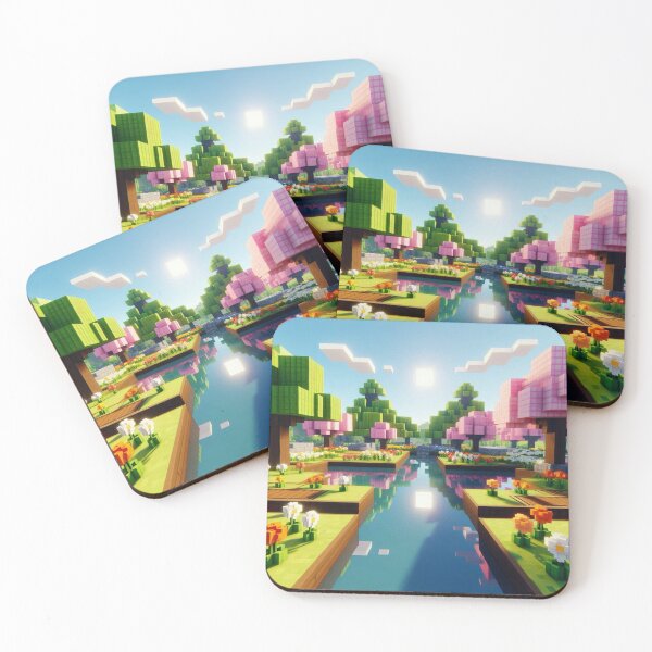 Item preview, Minecraft world, Japanese garden, cherry blossom trees, Japan, gaming, blue sky, pixel art, blocky digital landscape designed and sold by Sugar Wisdom .