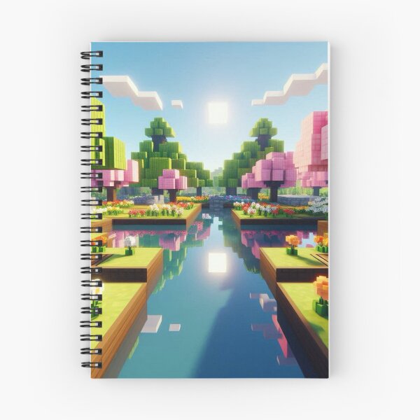 Item preview, Minecraft world, Japanese garden, cherry blossom trees, Japan, gaming, blue sky, pixel art, blocky digital landscape designed and sold by Sugar Wisdom .