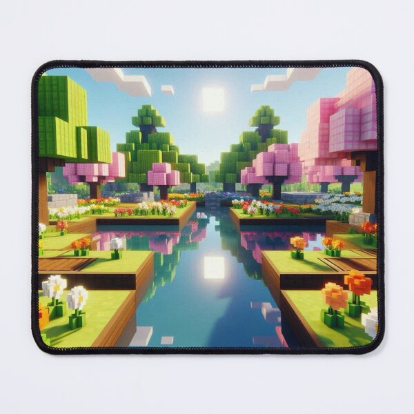 Item preview, Minecraft world, Japanese garden, cherry blossom trees, Japan, gaming, blue sky, pixel art, blocky digital landscape designed and sold by Sugar Wisdom .