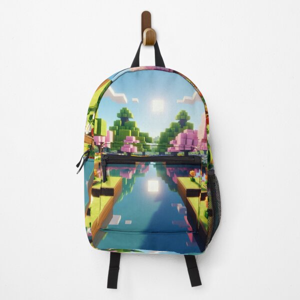 Item preview, Minecraft world, Japanese garden, cherry blossom trees, Japan, gaming, blue sky, pixel art, blocky digital landscape designed and sold by Sugar Wisdom .