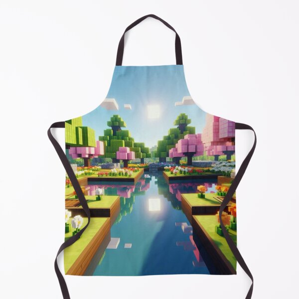 Item preview, Minecraft world, Japanese garden, cherry blossom trees, Japan, gaming, blue sky, pixel art, blocky digital landscape designed and sold by Sugar Wisdom .