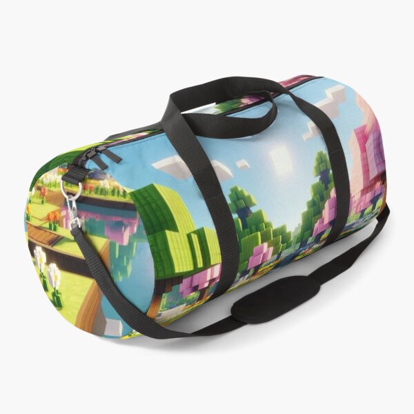 Item preview, Minecraft world, Japanese garden, cherry blossom trees, Japan, gaming, blue sky, pixel art, blocky digital landscape designed and sold by Sugar Wisdom .