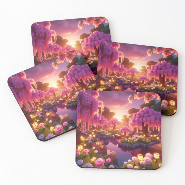 Item preview, Minecraft world, Japanese garden, cherry blossom trees, Japan, gaming, blue sky, pixel art, blocky digital landscape designed and sold by Sugar Wisdom .