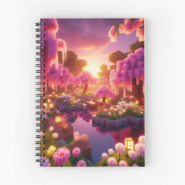 Item preview, Minecraft world, Japanese garden, cherry blossom trees, Japan, gaming, blue sky, pixel art, blocky digital landscape designed and sold by Sugar Wisdom .