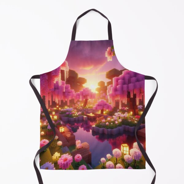 Item preview, Minecraft world, Japanese garden, cherry blossom trees, Japan, gaming, blue sky, pixel art, blocky digital landscape designed and sold by Sugar Wisdom .