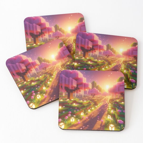 Item preview, Minecraft world, Japanese garden, cherry blossom trees, Japan, gaming, blue sky, pixel art, blocky digital landscape designed and sold by Sugar Wisdom .