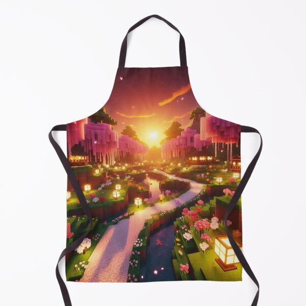 Item preview, Minecraft world, Japanese garden, cherry blossom trees, Japan, gaming, blue sky, pixel art, blocky digital landscape designed and sold by Sugar Wisdom .