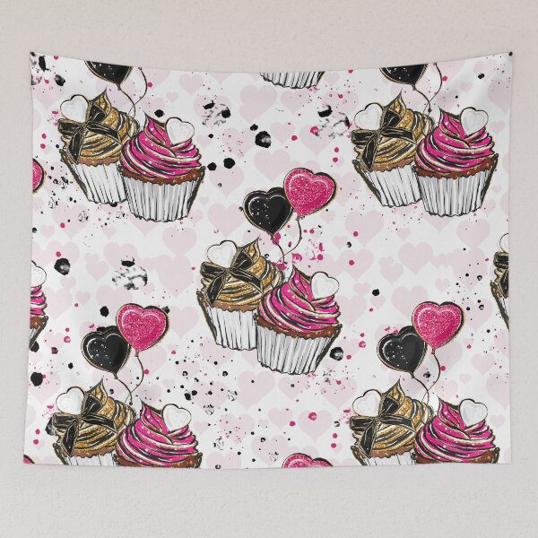 Item preview, Valentine Cupcakes & Heart Balloons Seamless Pattern – Pink Black Love Background designed and sold by Linda Roisum.