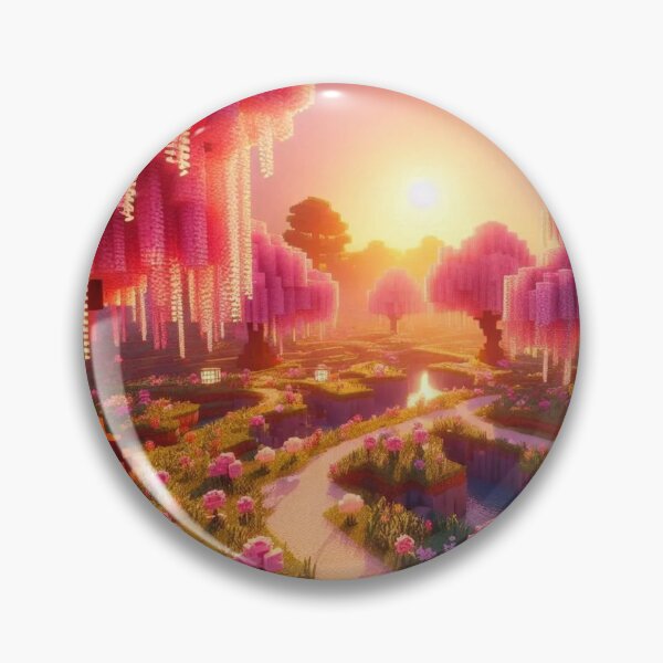 Item preview, Minecraft world, Japanese garden, cherry blossom trees, Japan, gaming, blue sky, pixel art, blocky digital landscape designed and sold by Sugar Wisdom .