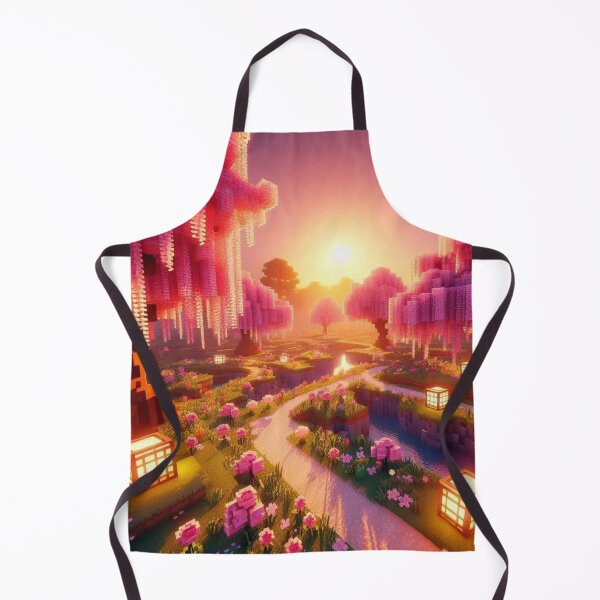 Item preview, Minecraft world, Japanese garden, cherry blossom trees, Japan, gaming, blue sky, pixel art, blocky digital landscape designed and sold by Sugar Wisdom .